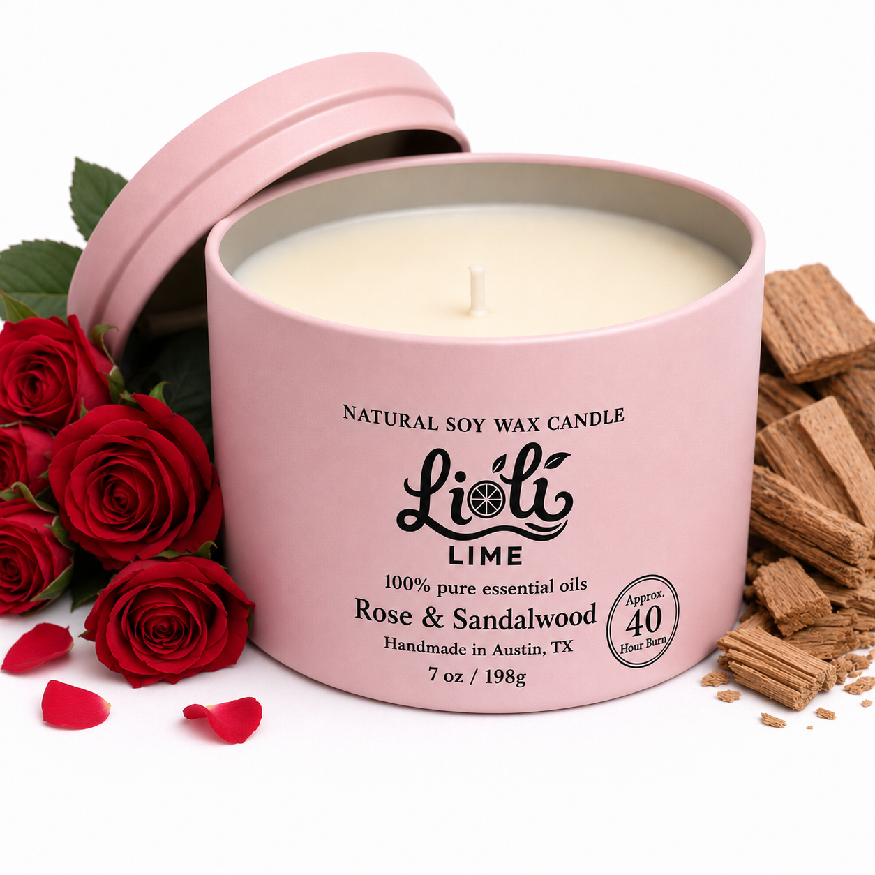 Rose & Sandalwood Soy Wax Candle | Net wt. 7 oz