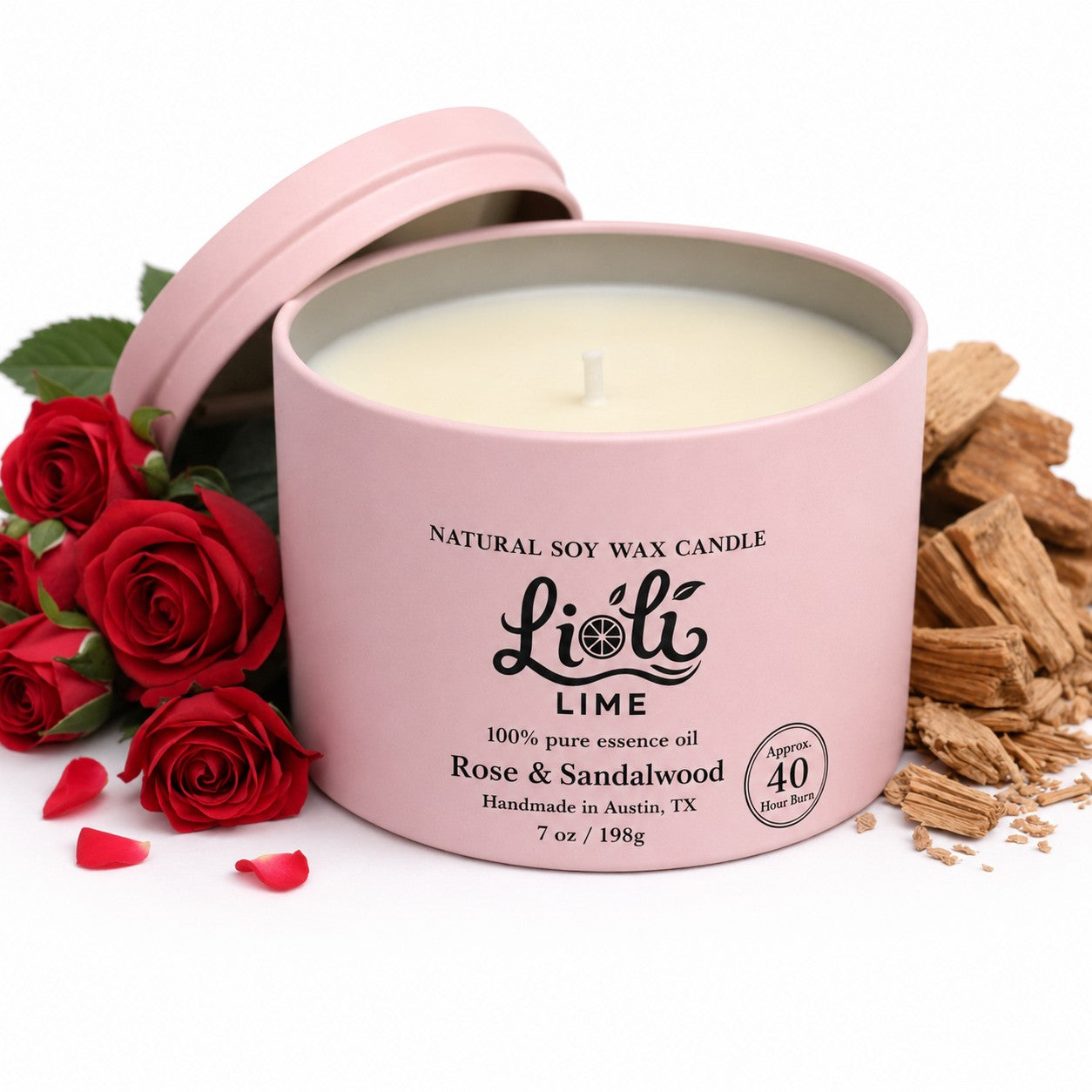 Rose & Sandalwood Soy Wax Candle | Net wt. 7 oz