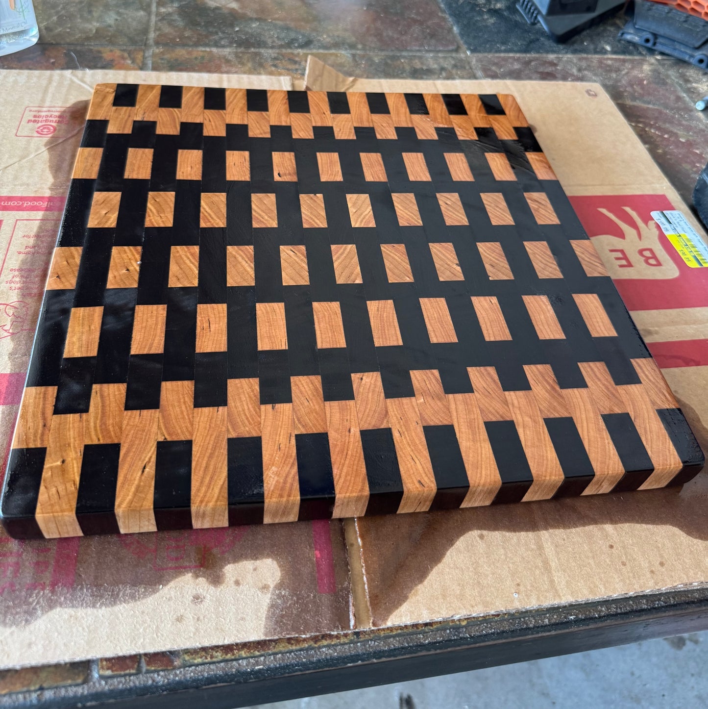 Walnut and Maple End-Grain Cutting Board | ~12" x 13" x 1"