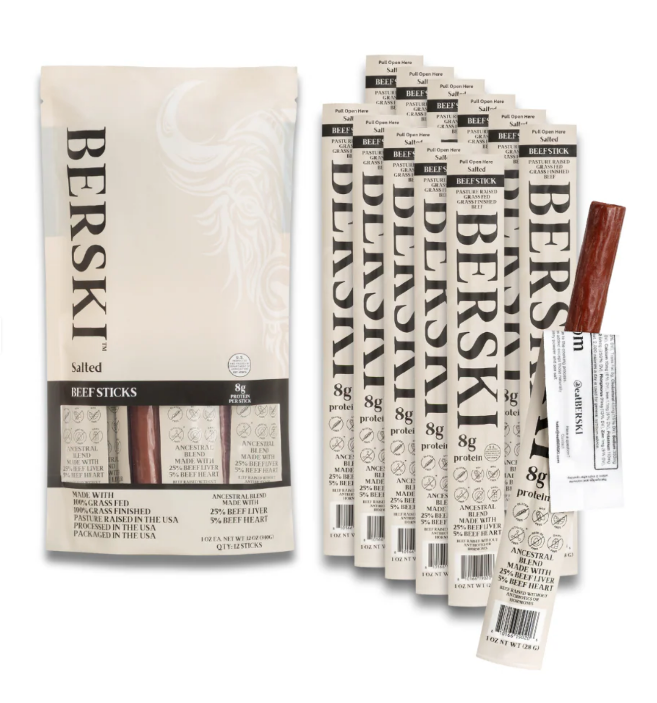 Berski Salted Ancestral Beef Sticks | 1 oz Sticks