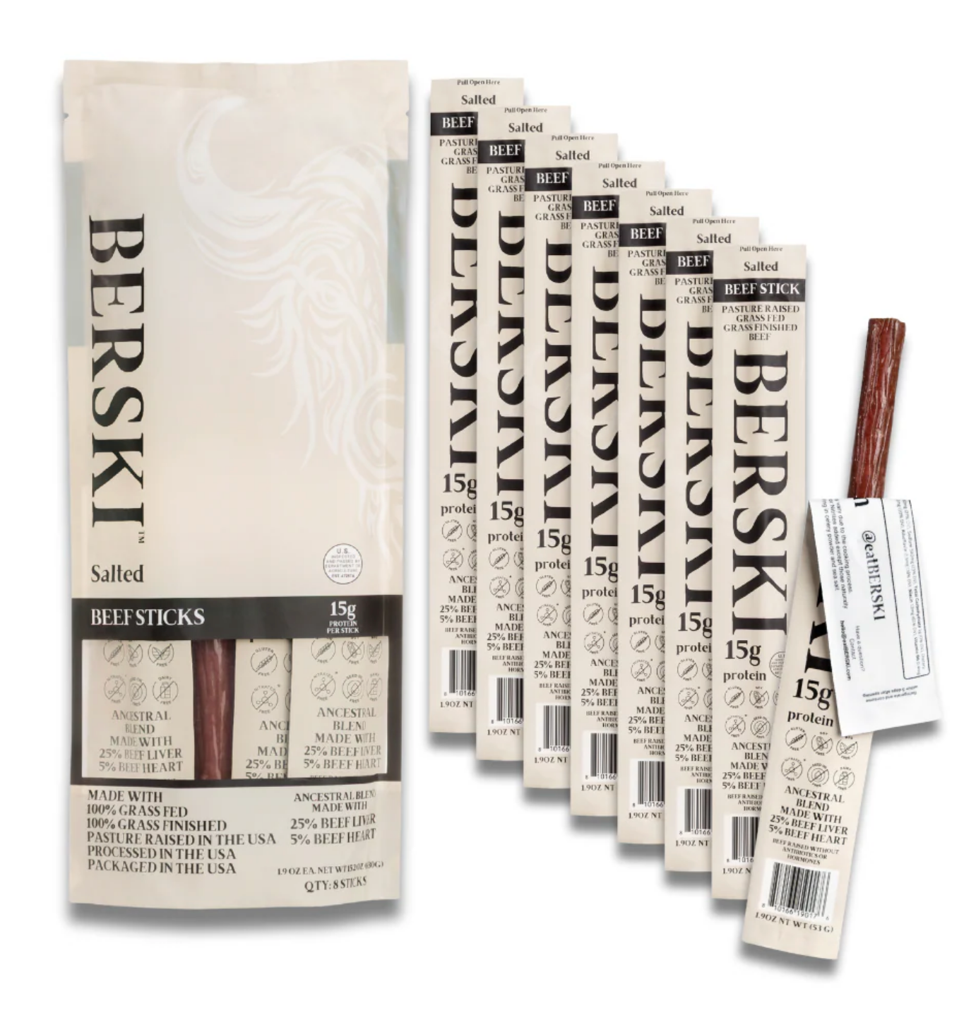 Berski Salted Ancestral Beef Sticks | 1.9 oz Sticks
