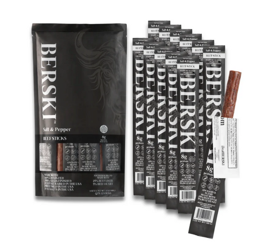 Berski Salt & Pepper Ancestral Beef Sticks | 12 Pack of 1 oz Sticks
