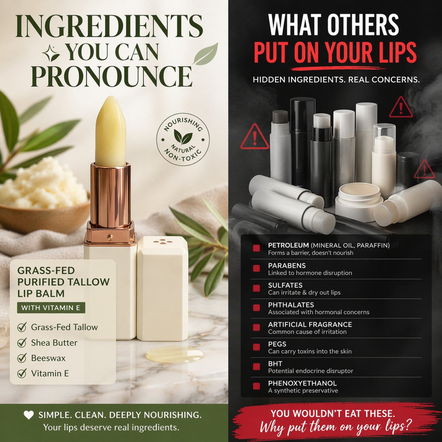 Tallow Unscented Lip Balm | 0.13oz/3.5g